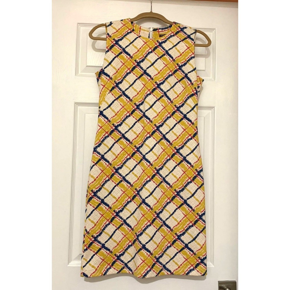 NWOT J McLaughlin Devon Stretch Sheath Shift Dress S‎ 2 0 Chalk Plaid